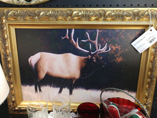 LRG Orig Painting Deer in Gold Frame Signed by MPaul