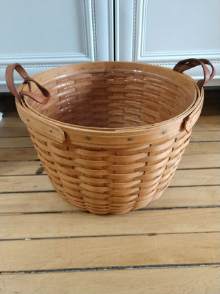 Vntg 1995 Longaberger LG Corn Basket Leather Handles w liner Price Firm