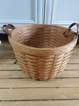Vntg 1995 Longaberger LG Corn Basket Leather Handles w liner Price Firm
