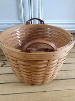 Vntg 1995 Longaberger LG Corn Basket Leather Handles w liner Price Firm