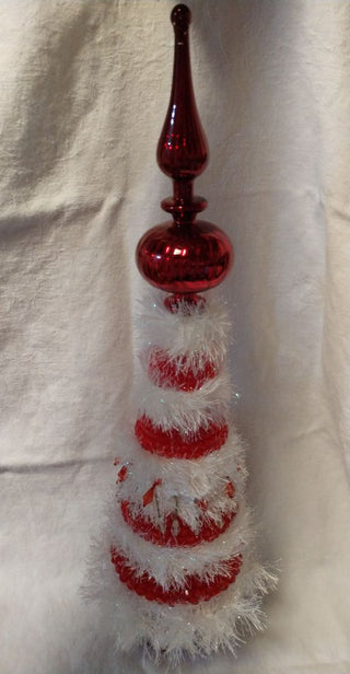 Fluffy foam beads red white xmas tree handmade