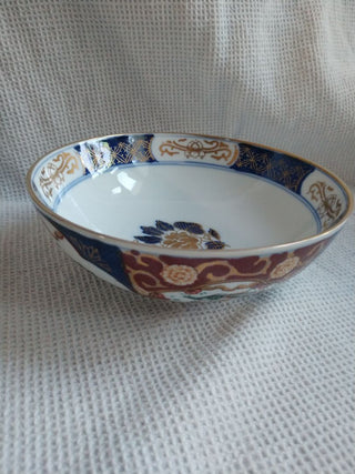 Vintage Imari Footed Small Bowl – Hand Painted Floral, Red Blue Mark, Japan
