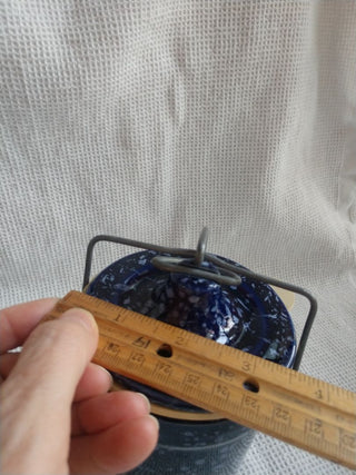 Pottery Stoneware blue and white speckle Canister Jar with latching Lid w gasket