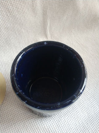 Pottery Stoneware blue and white speckle Canister Jar with latching Lid w gasket