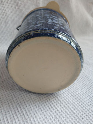 Pottery Stoneware blue and white speckle Canister Jar with latching Lid w gasket
