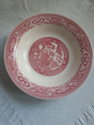 Set of 5 Soup Bowls Red Transfer Ware Willow Ware China /Firm