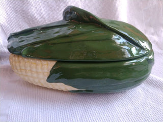 Vntg Corn Shaped Casserole Serving Dish w/ lid Dated 1967