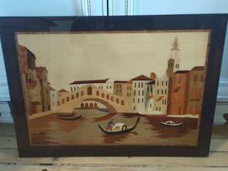 Vntg Venice Marquetry Wood  Picture Hand Made in Italy Italian