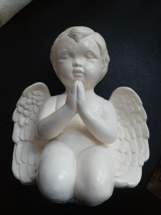 White Ceramic Praying Cherub Repaired