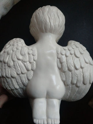 White Ceramic Praying Cherub Repaired