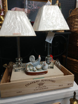 MissMatched Pair of Clear Glass Lamps W Shades Price is Firm