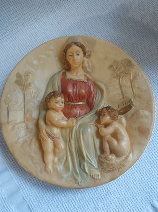 Vtg La Madonna 1986 Raised 3D Resin Wall Hanging Plate Italy  by A. Santangela