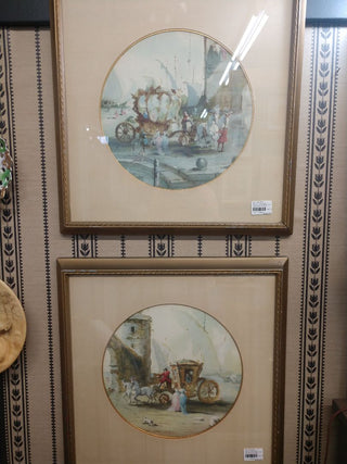 Set of 2  Vntg Roderic Montagu Prints Italian Linen Mat w Fillet  Price Firm