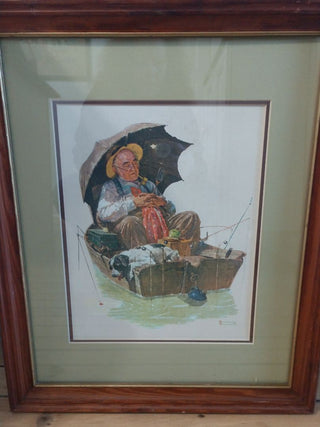 Norman Rockwell Wood Framed Canvas Print " Gone Fishing"