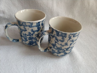 Set of 2 Blue Hearts Spongeware Mugs