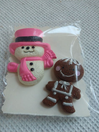 Set of 2 Vntg empty Avon Christmas Pins Snowman and Gingerman