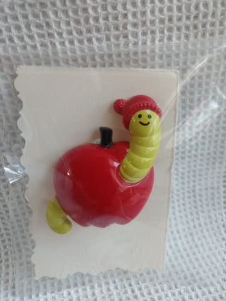 Avon Worm in Apple Pin 1970's Empty