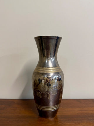 Hand-Etched Brass Floral Vase (3"W 7"H) - TGL#124