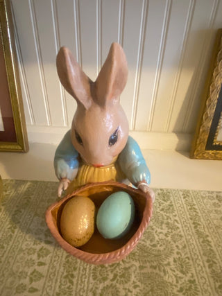 Bunny Holding Basket w\ two Eggs-Ceramic-ty