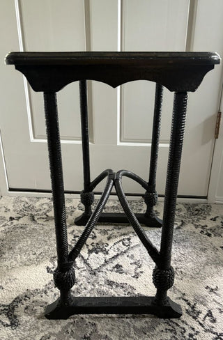 Rattan and wood side table