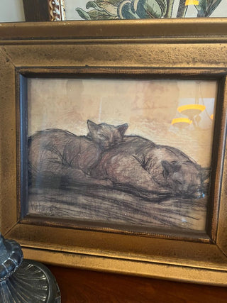 Framed Original Pastel of Cats Sleeping - Signed