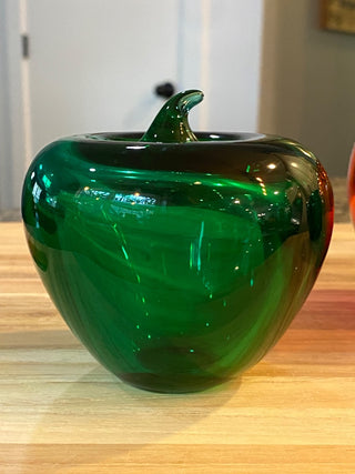 Blenko Art Glass Emerald Apple Paperweight -