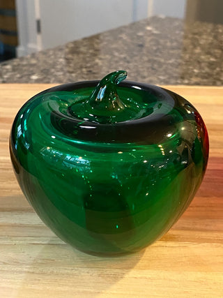 Blenko Art Glass Emerald Apple Paperweight -