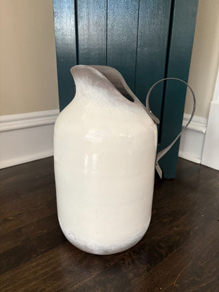 stoneware pitcher w metal handle