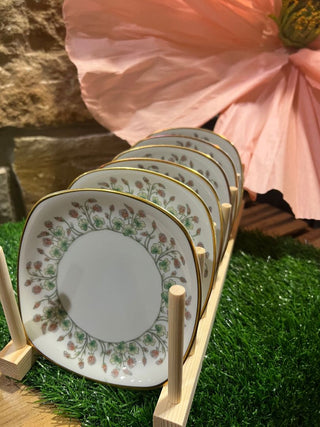 Set of Six (6) Hutschenreuther Porcelain Small Plates with Floral Pattern and Gold Rim