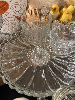 Set of Four (4) Vintage Glass Snack Sets with Sunflower Design, Plates and Glasses