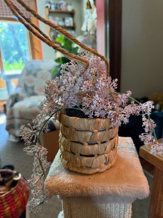 Hanging Wicker Basket - Purple Lilacs