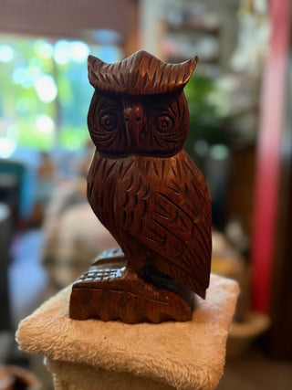 Carved Wood Owl Figurine