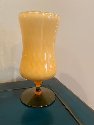 Patterned Yellow Cased Glass Goblet Vase from the Empoli Region of Italy