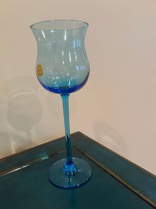 Tall Translucent Blue Glass Goblet Vase from the Empoli Region of Italy