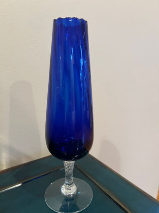 Slender Dark Blue Glass Vase from the Empoli Region of Italy