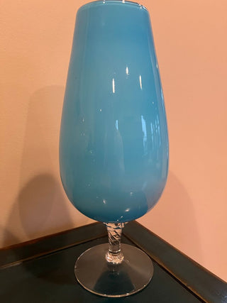 Tall Light Blue Cased Glass Vase from the Empoli Region of Italy