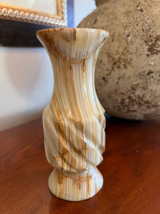 Vintage Onyx Vase with Swirled Ridge Texture