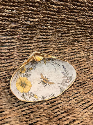 Clam Shell Trinket Dish - Bees & Flowers