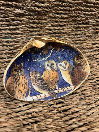 Clam Shell Trinket Dish - Owls