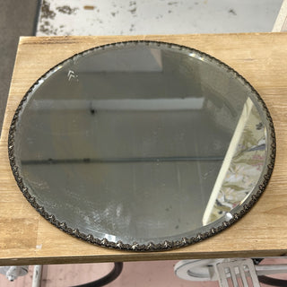 Vintage 14" Round Beveled Mirror Tray