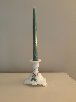 vintage Milk glass holly candlestick