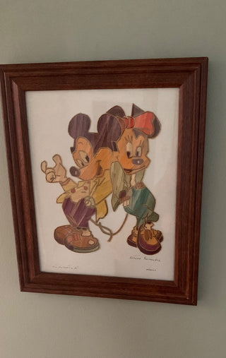 Framed Mickey & Minnie on wood