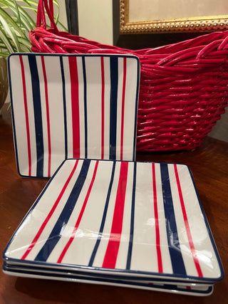 Set of Four (4) Tommy Hilfiger "Striped" Square Plates