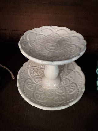 2 tiered ceramic jewelry dish