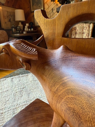 Wooden Steer Bookend (Chip on Horn)