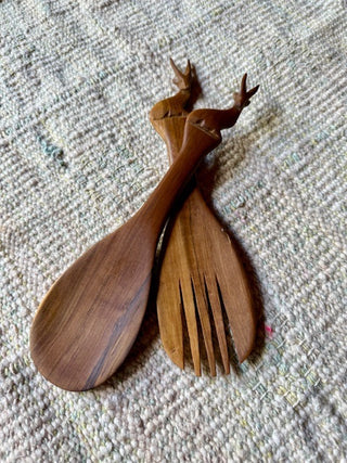 Vintage Hand Carved Salad Servers
