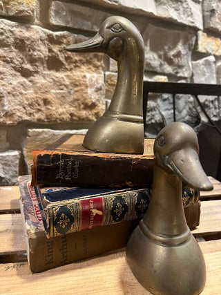 Pair of Vintage Leonard Solid Brass Duck Head Bookends