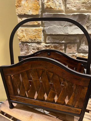 Magazine Holder with Metal Frame and Woven Wood Design