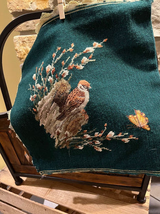 Antique Embroidered Fabric Canvas of Bird and Flowers