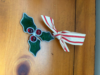 stained glass holly ornament